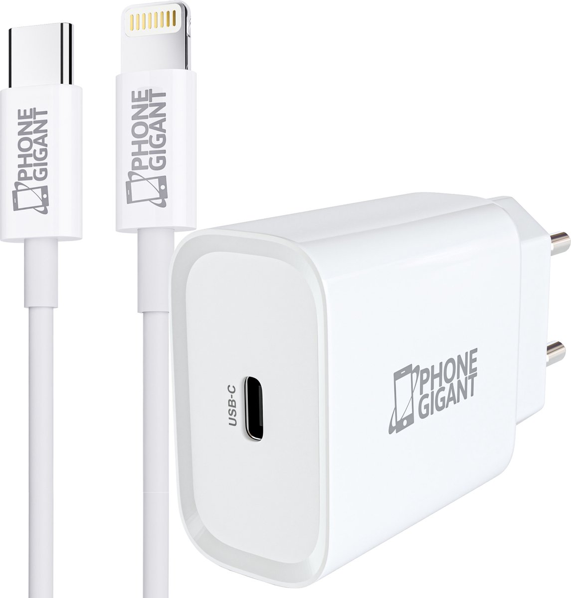 PhoneGigant USB C Oplader 20W + USB C naar Lightning kabel - 2 Meter - Snellader - Geschikt voor Apple - Wit