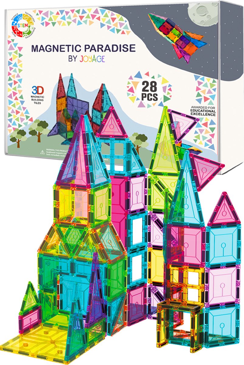 Magnetisch Speelgoed 28-delig – Creatieve Bouwblokken & Magnetische Tegels voor Kinderen vanaf 3 Jaar – Montessori speelgoed Constructiespeelgoed – Jongens & Meisjes speelgoed – Magnetic Tiles – Educatief speelgoed