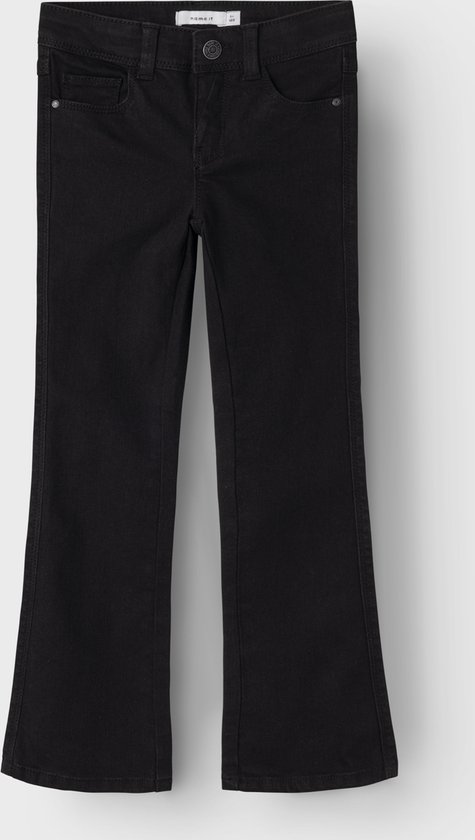 Zwarte flared jeans voor meisjes, met riemlussen en een knoopsluiting.