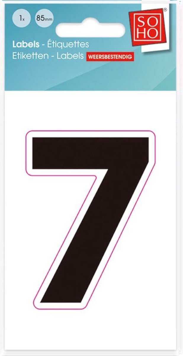 Plakcijfer - Nummer Sticker - 7 - Weerbestendig Ca. 85mm Hoog - Zwart