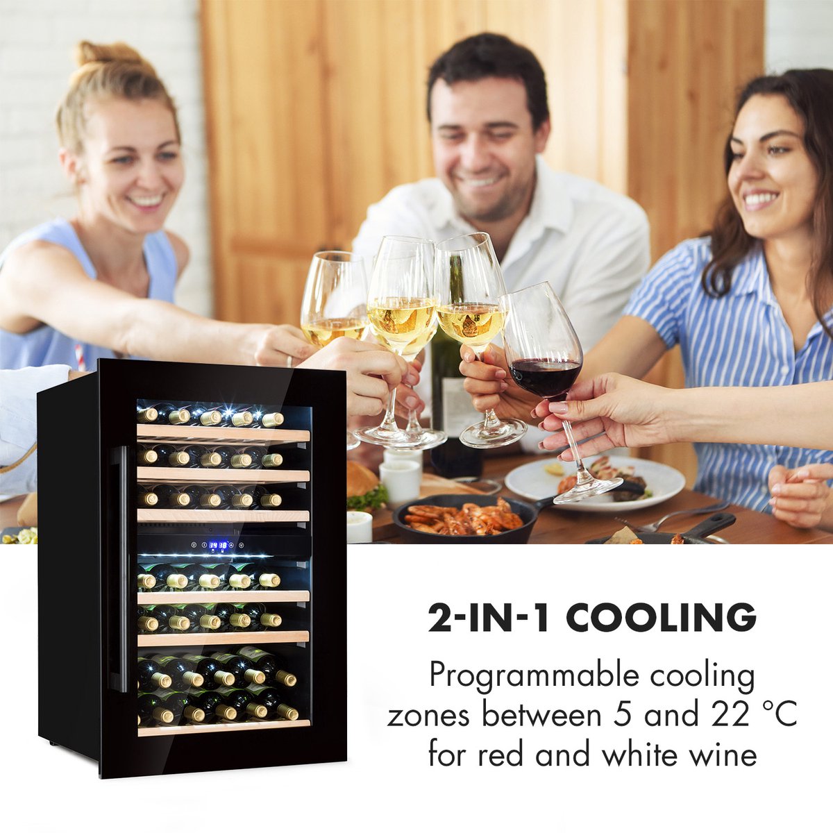 Klarstein Wijnkoelkast - 2 Zones - 132 Liter - Drankenkoelkast - Glazen Deur - 5-22°C - 35 Flessen - Zwart - Wijnkelder - 41 Flessen 56 cm - voor Bar - Inbouw - glas Hout LED - Wijnklimaatkast - Wijnkast - Wine Cooler - Wine Fridge – foto 7