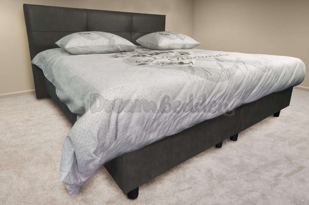 dreambedden Boxspring Dublin 160x200 Incl. Koudschuim Prestige Matras 7-Zones pocketvering ca. 23 CM Dik Antraciet Grijs