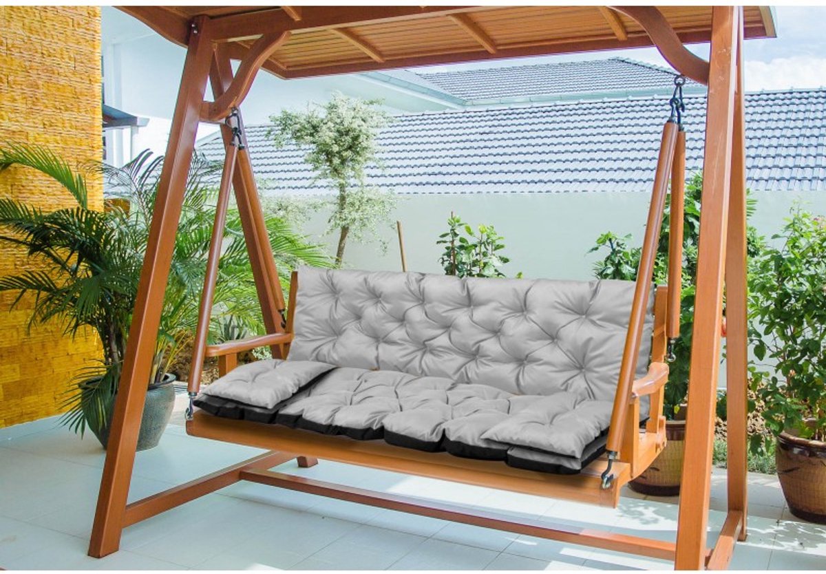 Tuinkussens set - Bankkussen 100x60x50cm en 2 klein kussen 42 x 42 cm - Schommelbank kussen - Grijs