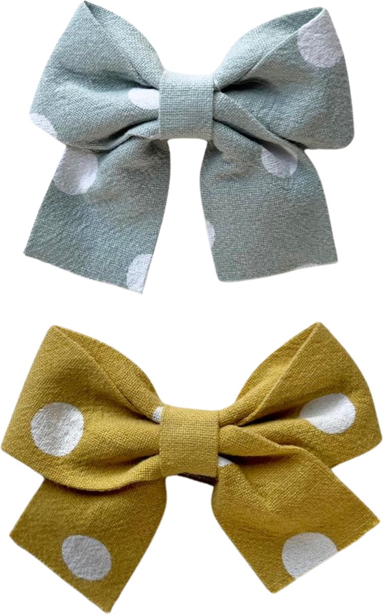 Haarclip - Haarstrik - Haarspeld - Geel & Blauw/Groen - Strik met Stippen - Meisje - Kind - 2 stuks