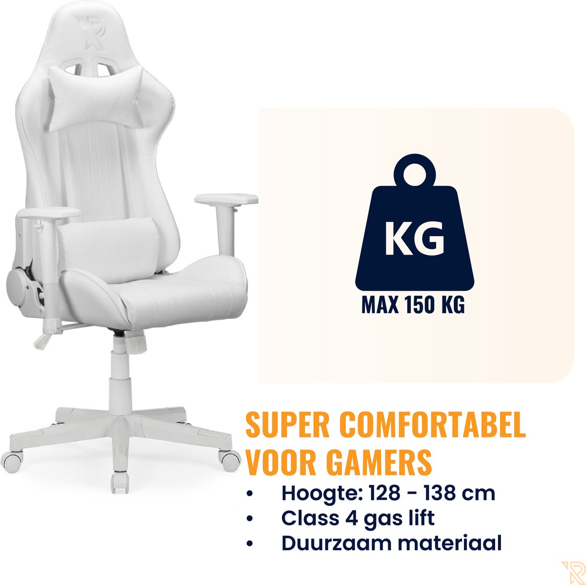 Afbeelding 3 van Ranqer Felix - Gamestoel - Gaming Chair / Gaming Stoel - Ergonomische Bureaustoel - Verstelbaar armleuningen - Wit