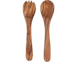 Bowls and Dishes Pure Olive Wood olijfhouten Slacouvert | Saladebestek | Olijfhout | Opscheplepels 4-tand (20 cm) | cadeautip!