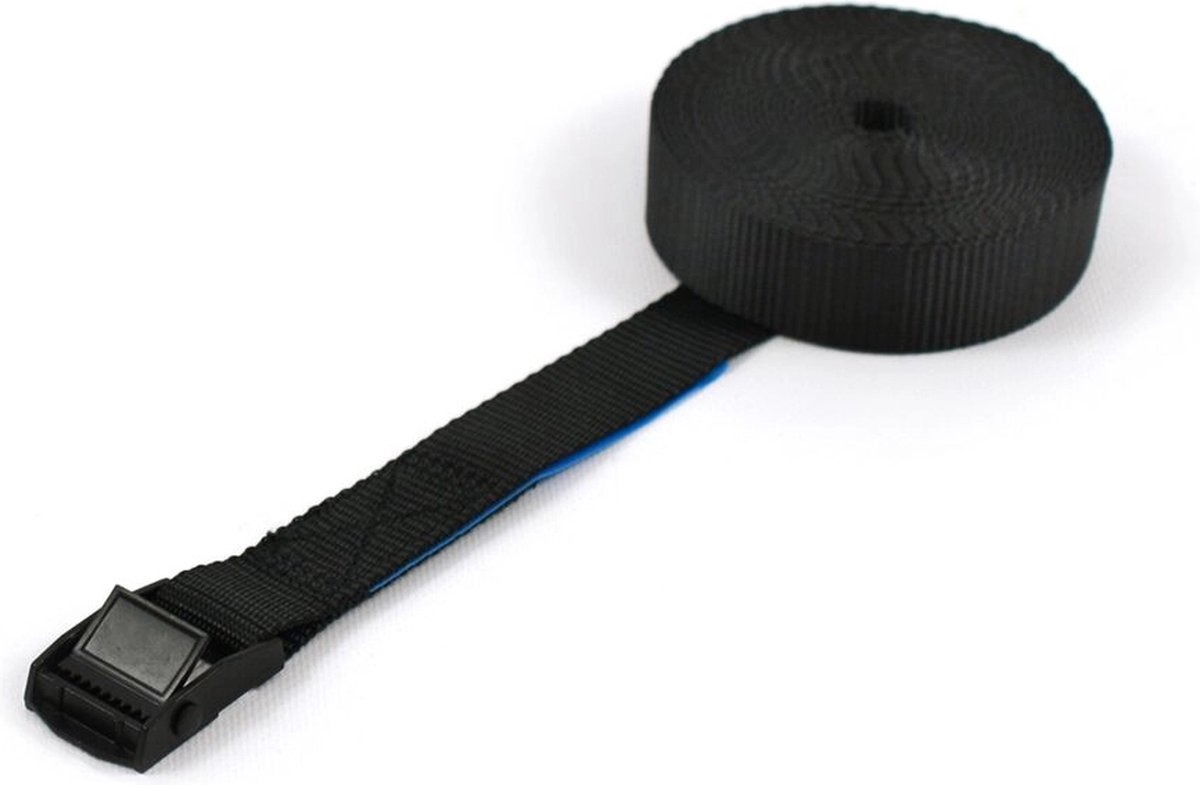 Spanband - 4x 250kg - 1m - 25mm - 1-delig - Klemgesp - Zwart (set van 4 stuks)