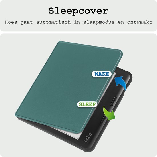 Hoes Geschikt voor Kobo Libra Colour Hoesje Bookcase Cover Hoes - Hoesje Geschikt voor Kobo Libra Colour Hoes Cover Case - Donkergroen van Muizenburg — afbeelding 3