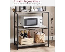 Hoppa! Keukenplankstandaard Magnetronplank Staand 6 Planken en 6 Haken Magnetron Stalen Frame Industrieel Ontwerp 40 x 80 x 167 cm Greige Zwart KKS019B02