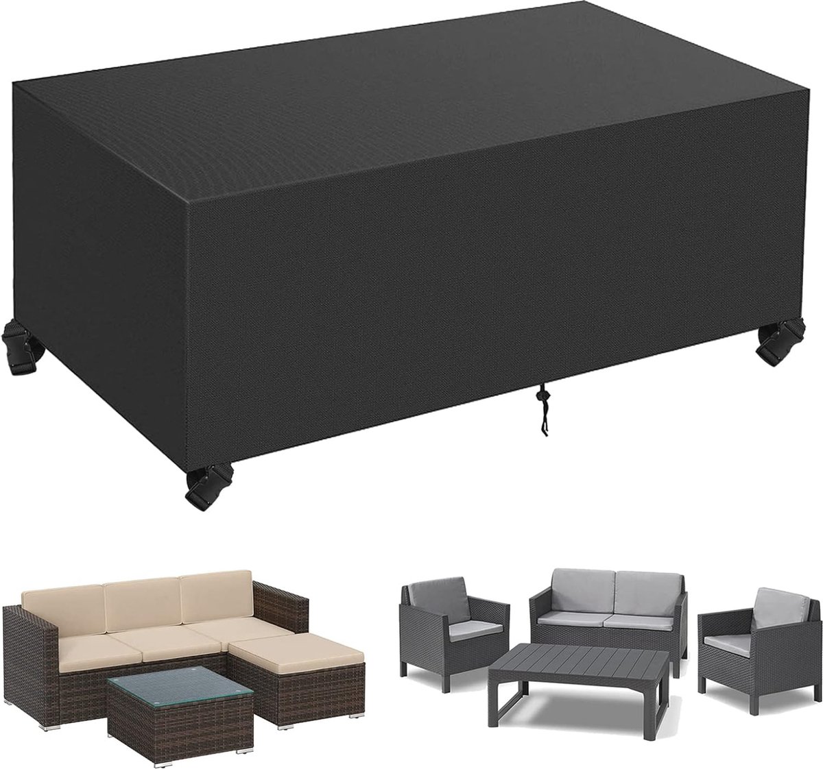 Afdekking voor tuinmeubelen, waterdicht, afdekking, tuinmeubelen, winterbestendig, weerbestendig, uv-bestendig, 420D Oxford-weefsel, beschermhoes voor tuintafel, zitgroep (270 x 180 x 90 cm)