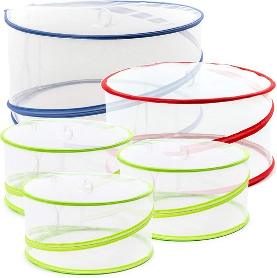 5 stuks pop-up opvouwbare vliegenbescherming, afdekhoes voor levensmiddelen, 3 maten (1 groot, 1 medium, 3 klein) – stabiel en eenvoudig op te bergen (verpakking van 5 stuks)