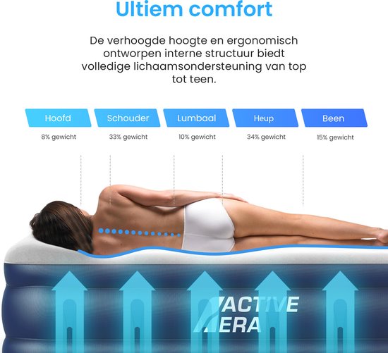 Matelas pneumatique simple Active Era Premium – Haut – Pompe électrique intégrée et oreiller intégré – 187 cm x 99 cm x 53 cm