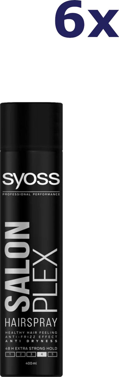 SYOSS SalonPLEX Hairspray - Haarlak - Haarstyling - Sterke Fixatie – Anti-Pluis – Verzorgend - Voordeelverpakking - 6 x 400 ml