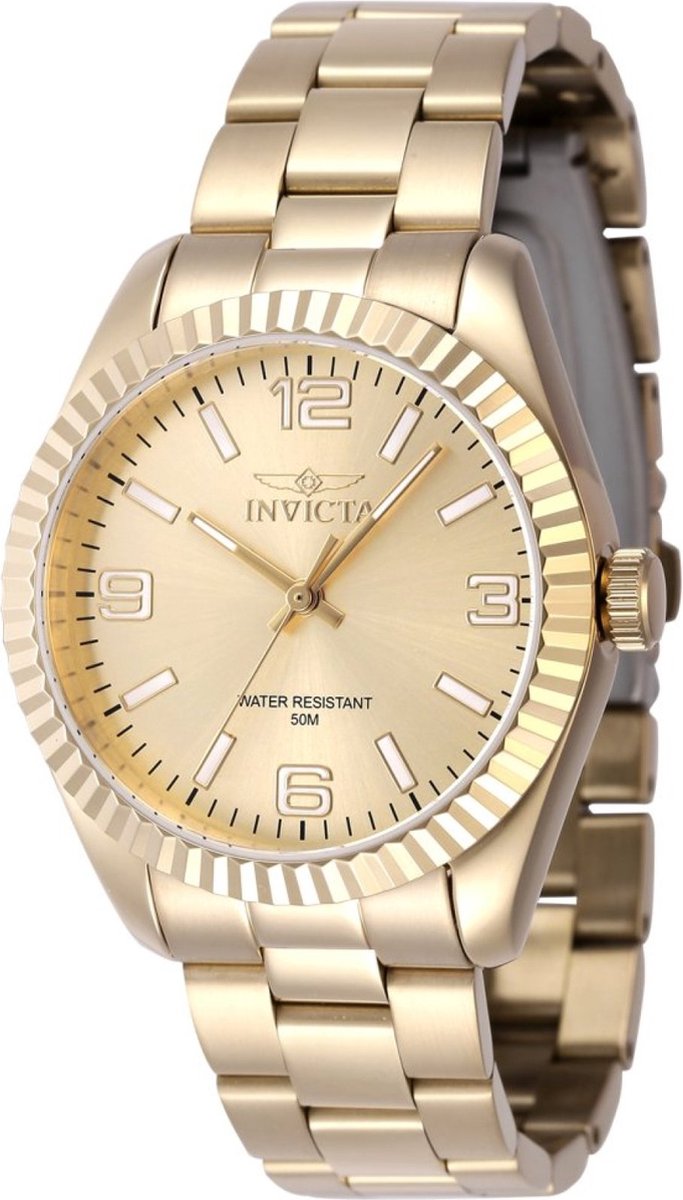 Invicta Specialty 47475 Dames Horloge - Waterdicht - Analoog - Quartz Uurwerk - Roestvrij Staal met gouden Wijzerplaat - 36mm