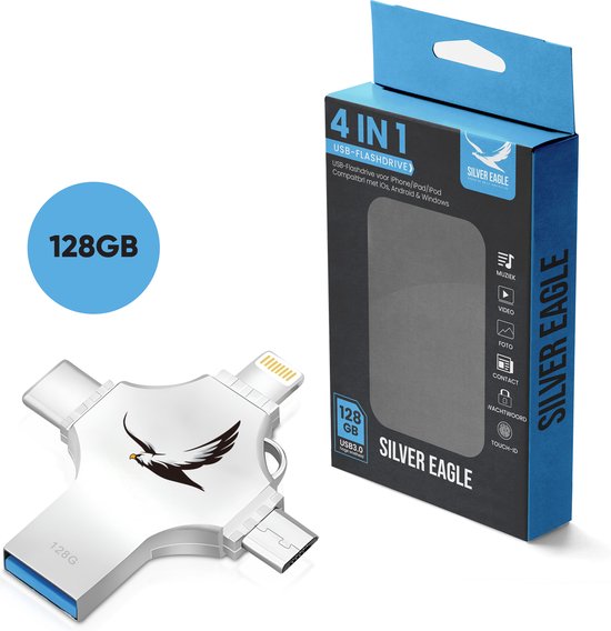 Foto: Silver eagle 4 in 1 flash drive 128 gb voor iphone android usb stick c naar a flashdrive usb sticks lightning