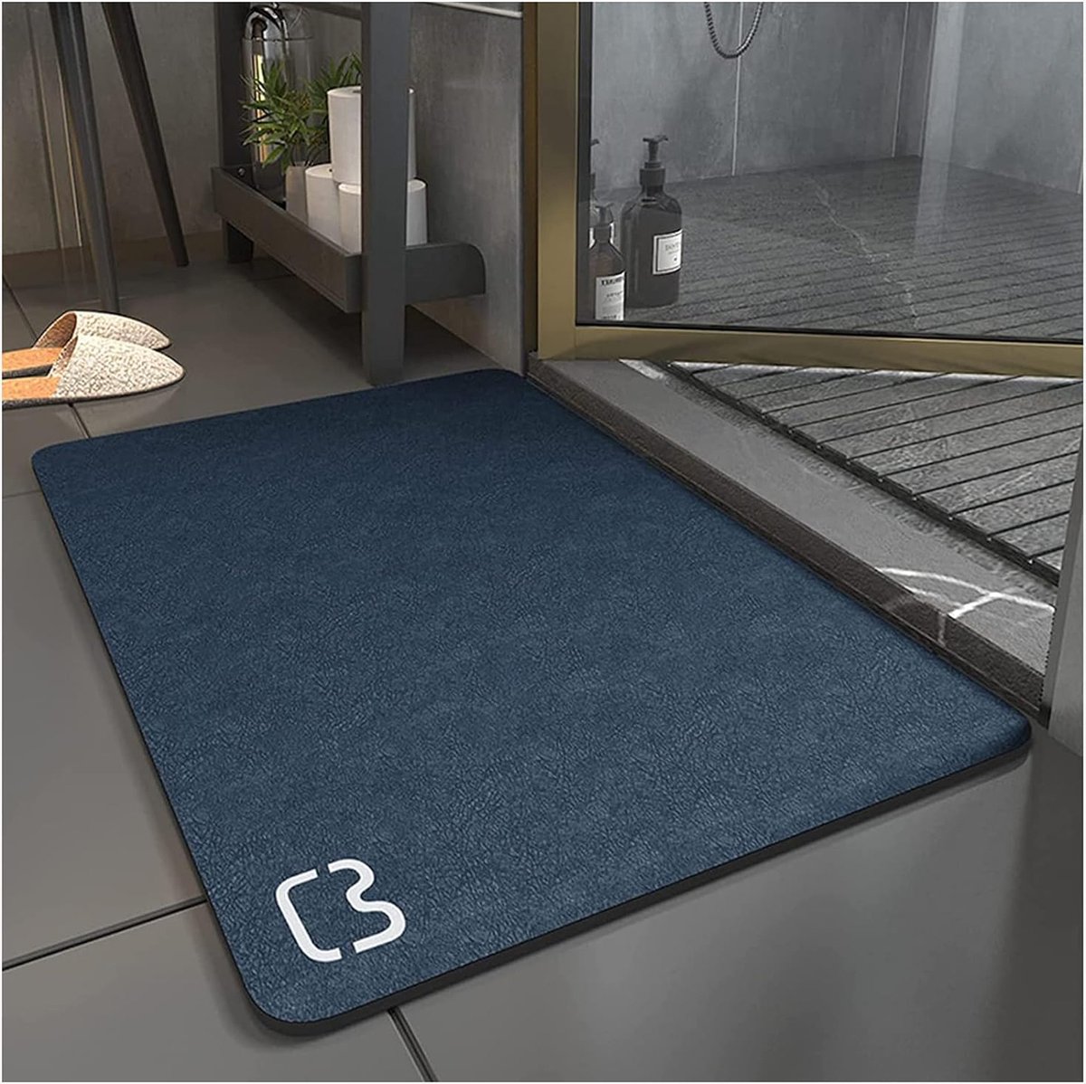 Lux Antislip Badmat, diatomeeënachtige super absorberende badmat, sneldrogende antislip douchemat, bad stenen mat badkamer vloermat, machinewasbaar (donkerblauw, 50 x 80)