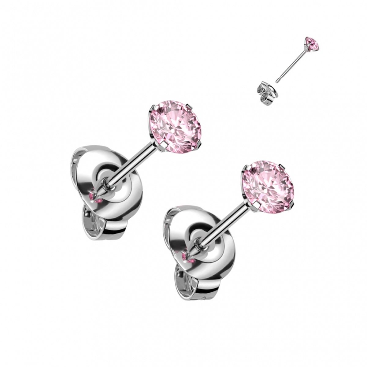 Oorbellen titanium prong 0.8x6x3 - zilver roze - LMPiercings