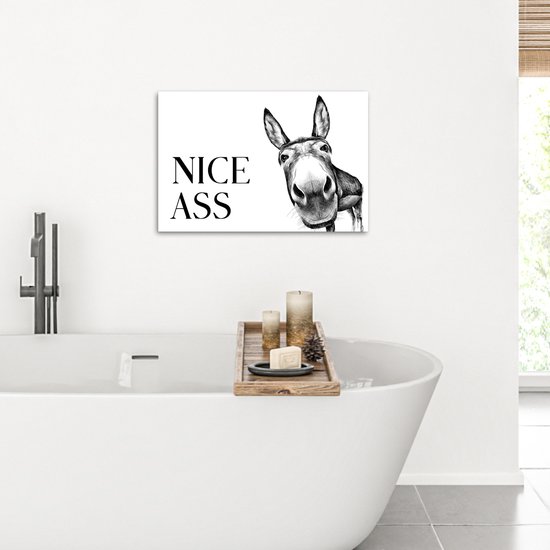 Tableau sur toile 60x40 cm - Décoration murale salle de bain Citation - Âne - Animaux - Nice cul - Dictons - Décoration murale WC - Accessoires décoratifs - Décoration murale Toilettes - Peintures sur toile