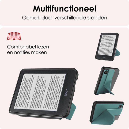 Hoes Geschikt voor Kobo Clara BW Hoesje Bookcase Cover Book Case Hoes Sleepcover Trifold Met Screenprotector - Donkergroen van BW leverancier — afbeelding 3