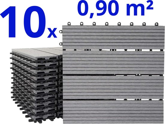 Foto: Terrastegels wpc composiet kunststof lichtgrijs 10 stuks 0 90 m vlondertegels balkontegels onderhoudsvrij makkelijke en snelle montage