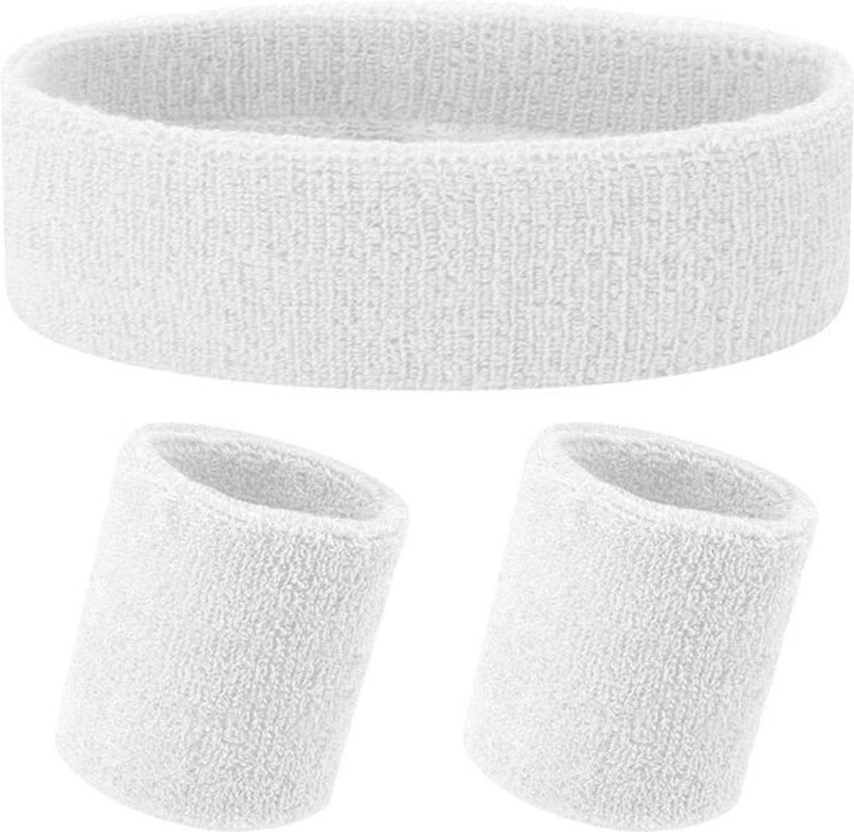 Hoofdband + 2 Polsbandjes I Zweetbanden Set I Zweetbandjes I Zweetband Hoofd en Pols I Sportbandjes I Wit