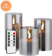 CaptainXL Oplaadbare Led Kaarsen - Bewegende Vlam - Realistische Kaarsen - Led Kaarsen - Waxinelichtjes - Oplaadbaar - Veilig en Duurzaam - Inclusief Afstandsbediening - Grijs - 3 Stuks