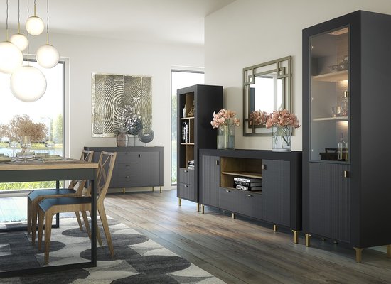 SUNXURY Commode keukenkast dressoir met LED-verlichting wit hoogglans woonkamermeubel woonkamerkast staande kast design voor keuken slaapkamer B 90 x D 35 x H 83 cm