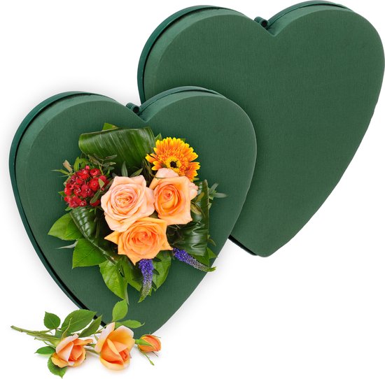 Mousse florale Relaxdays - lot de 2 - en forme de cœur - blocs oasis pour vraies fleurs - mousse