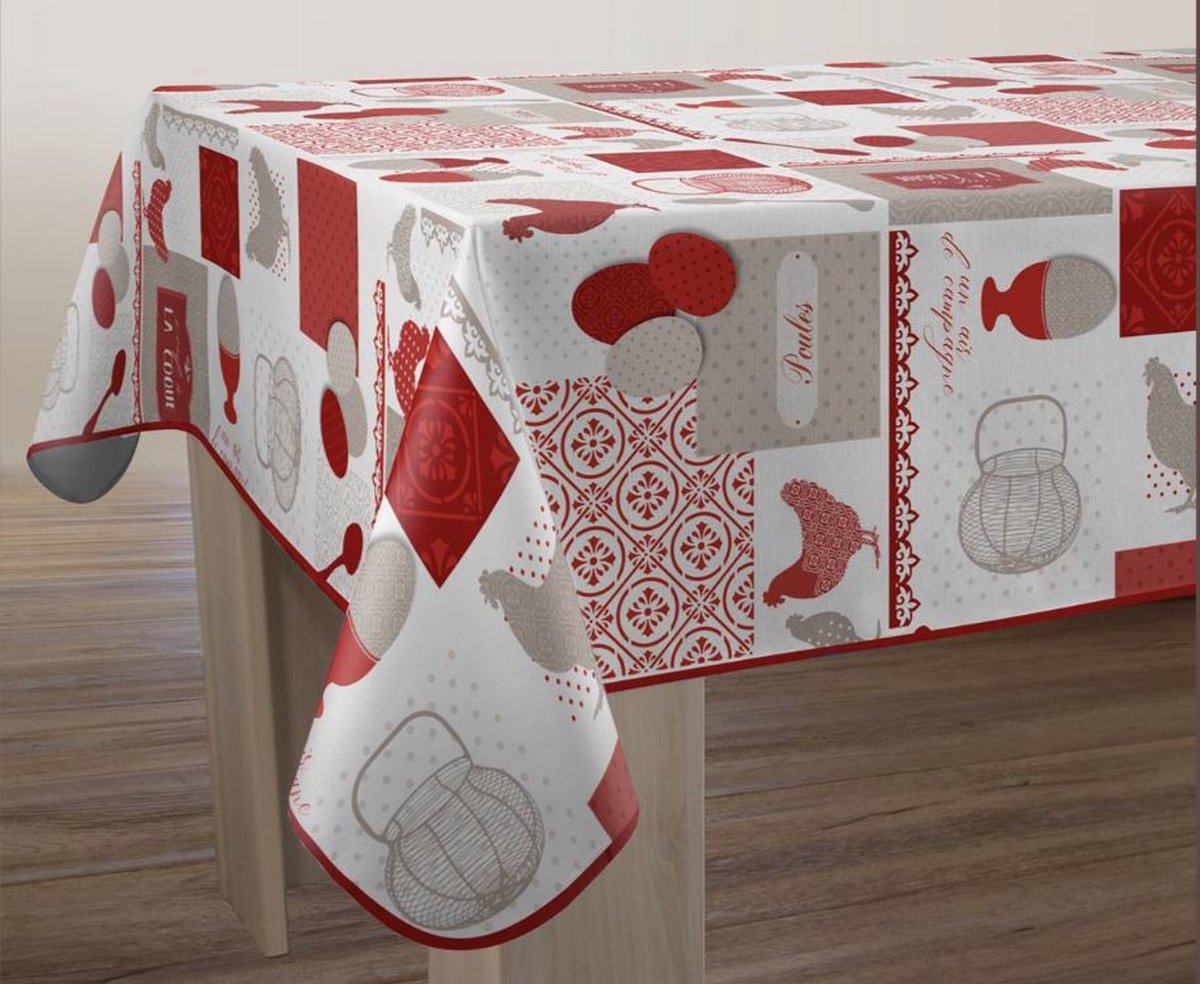 Tafelkleed anti-vlek Poules 240 x 150 cm Tafellaken - Decoratieve Tafel Accessoires - Woonkamer Decoratie - Bonne et Plus®