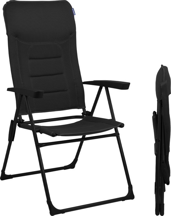 TRVLMORE Campingstoel - 7 standen - Comfortabele Kampeerstoel - 110 kg draagvermogen - Ligstand - Inklapbare stoel - Klapstoel - Zwart