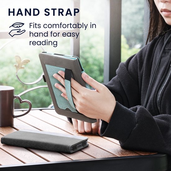 kwmobile hoes voor e-reader geschikt voor Kobo Aura H2O Edition 2 - Cover met standaard in mintgroen / donkergrijs - Kunstleer van Merkloos — afbeelding 4