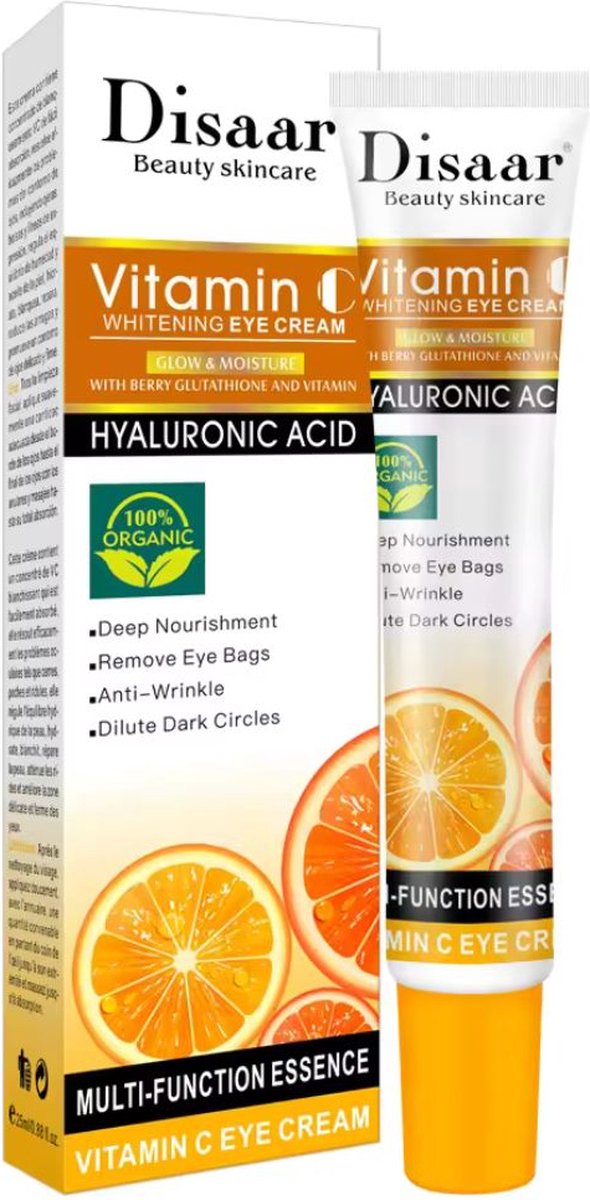 Vitamine C & Hyaluronzuur Whitening Oogcrème (25 ml) – Verhelderend & Hydraterend – Vermindert Donkere Kringen, Wallen & Fijne Lijntjes – Frisse & Stralende Oogopslag – Geschikt voor Alle Huidtypen - 25ml