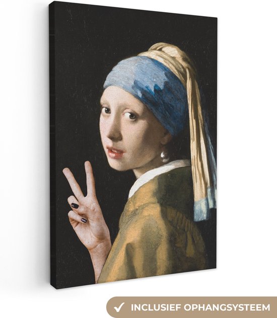 Foto: Canvas schilderij 40x60 cm wanddecoratie meisje met de parel johannes vermeer peace muurdecoratie woonkamer slaapkamer decoratie kamer accessoires schilderijen