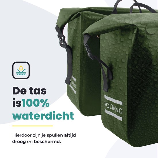 Voltano Dubbele Fietstas Rolltop Urban Green - 48 Liter - 100% Waterdicht - Fietstassen Electrische Fietsen Groen van Voltano — afbeelding 5