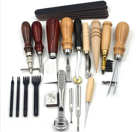 Foto: Shopeighty8 leer leerbewerking leerbewerking gereedschap professionele craft tool kit 18 delig naaien stiksels zadelwerk