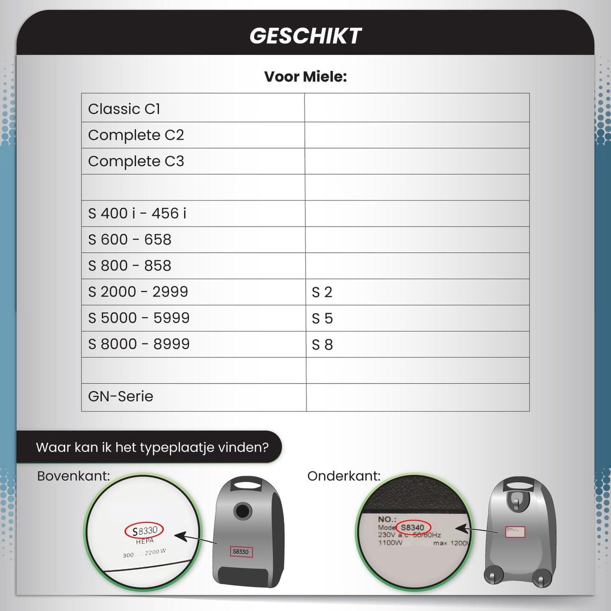 16 stofzakken geschikt voor Miele stofzuigers GN-serie S2-S8 Complete C2/C3 Classic C1 - inclusief 8 filters - MAXI BOX