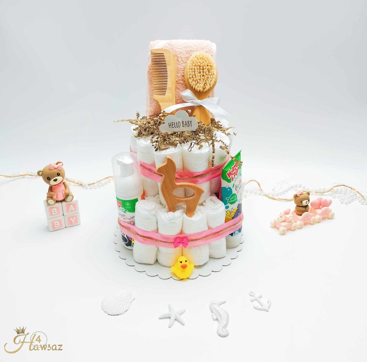 Goedkoopste Luiertaart Roze 43 stuks - kraamcadeau - Hawsaz.nl Cadeau -Originele Babycadeau's - 35 luiers new born 2 Laags - Babycadeau - Geboortekaartje - Babygeschenkset - Badcape - Babyshower - Gepersonaliseerde cadeaus - Babyverzorging - Baby speelgoed