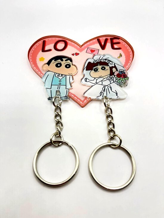 Foto: Set van 2 koppel sleutelhangers couple keychain shin chan disney cadeau sleutelhanger koppel nieuw huis anime trouwen