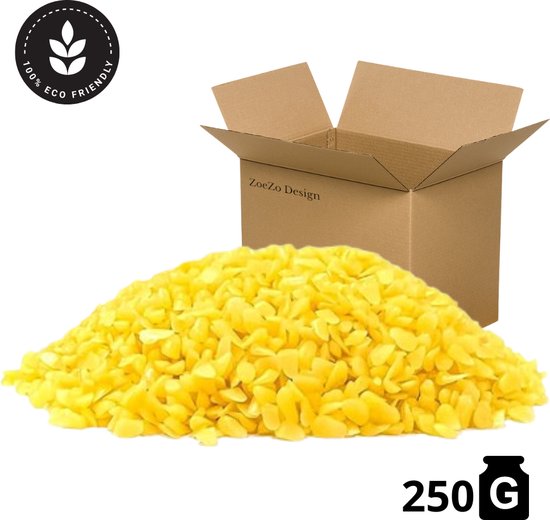 ZoeZo Design - Bijenwas - Geel - Bijenwas Korrels - 250 Gram - 100% Zuiver - Bijenwas kaarsen - Kaarsen maken - Bijenwas wraps maken - Lippenbalsem maken - Zuiveren bijenwas