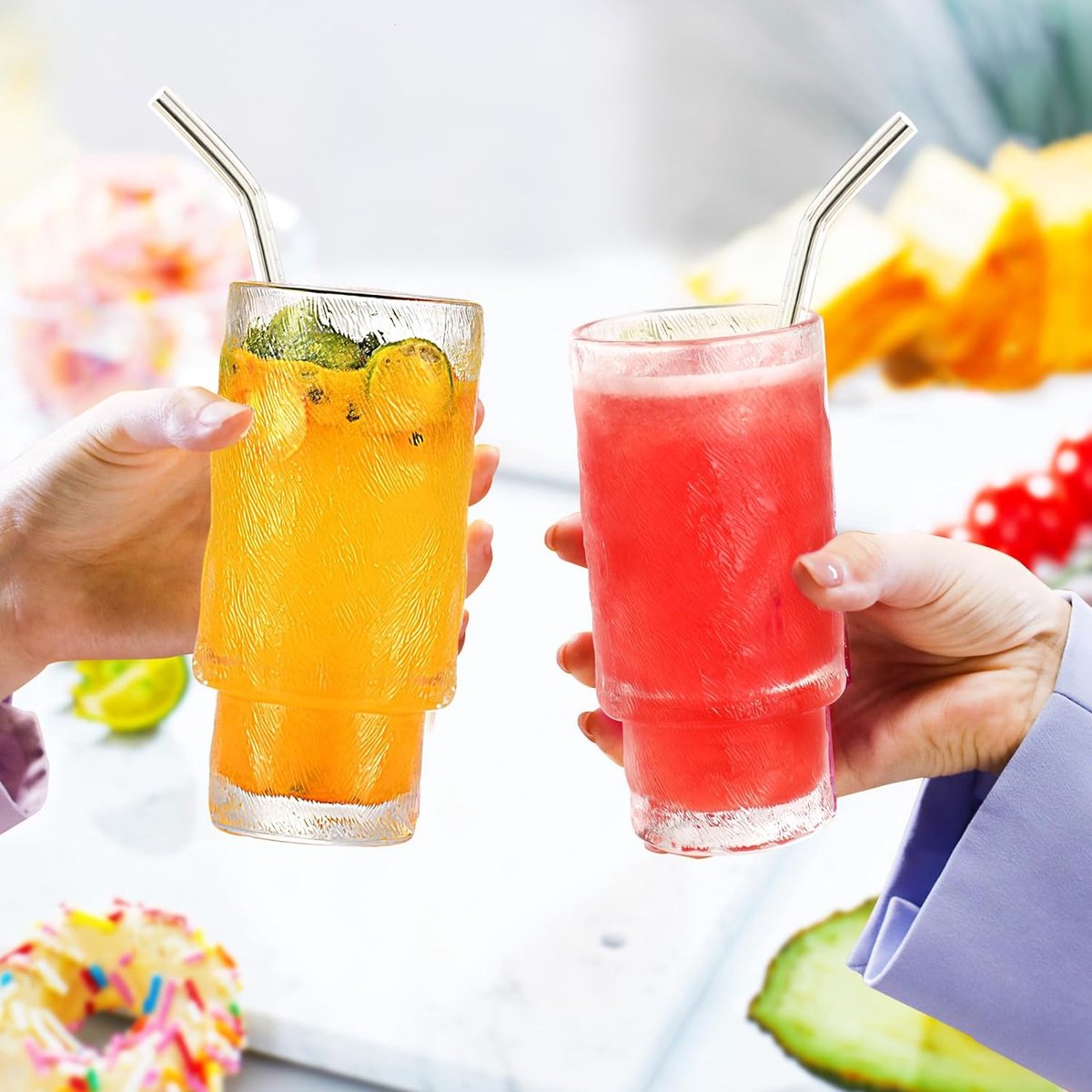 Glazen Beker Met Houten Deksel en Rietje - Bubble Tea Beker, Drinkglas Met Bamboedeksel en Glazen Rietje Voor IJskoffie, Cocktail, Smoothie - 500 ml