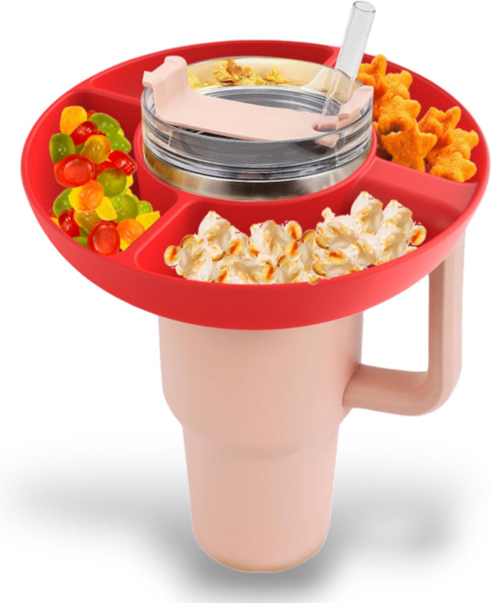 Klikkopers® - Snackhouder voor Thermosfles - Snackdienblad voor Beker - Siliconen Snackschaal - Cup Accessoires - Rood
