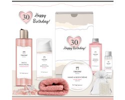 Geschenkset “30 Jaar, Happy Birthday!” - 7 producten - 850 gram | Luxe Cadeaubox voor haar - Wellness Pakket Vrouw - Giftset Vriendin - Cadeaupakket Dertig Verjaardag - Gefeliciteerd Cadeau - Sweet Thirty Party - Gift Set Roze