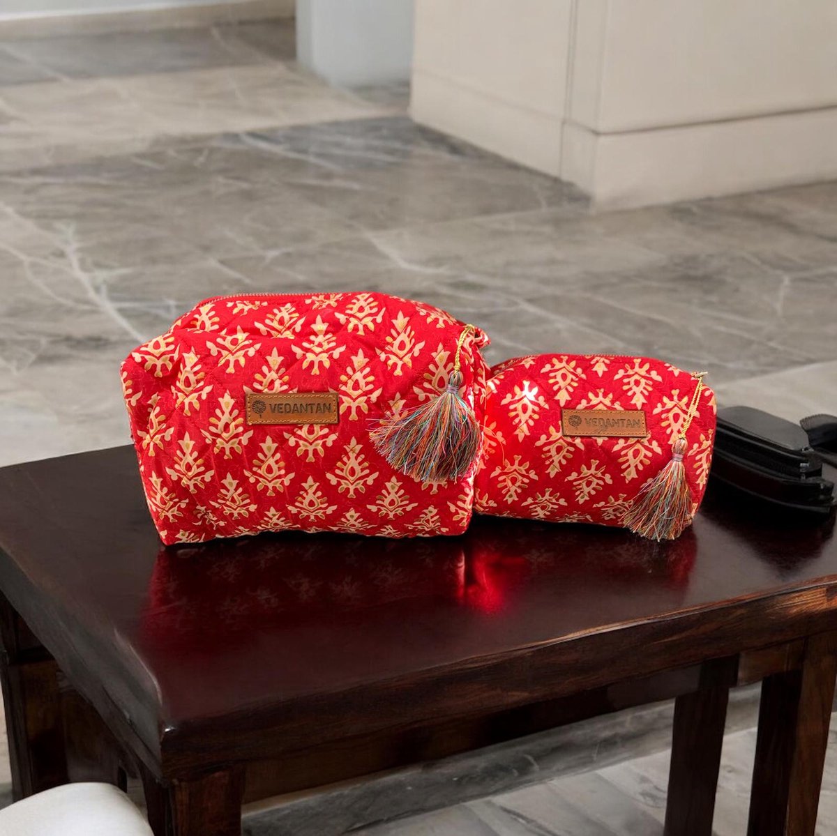 Toilettas - Vedantan - 2 stuks - 25 x 27 cm & 21 x 18 cm - Cosmetica Tas - Katoen - Ritssluiting - Kamperen - Reizen - Accessories