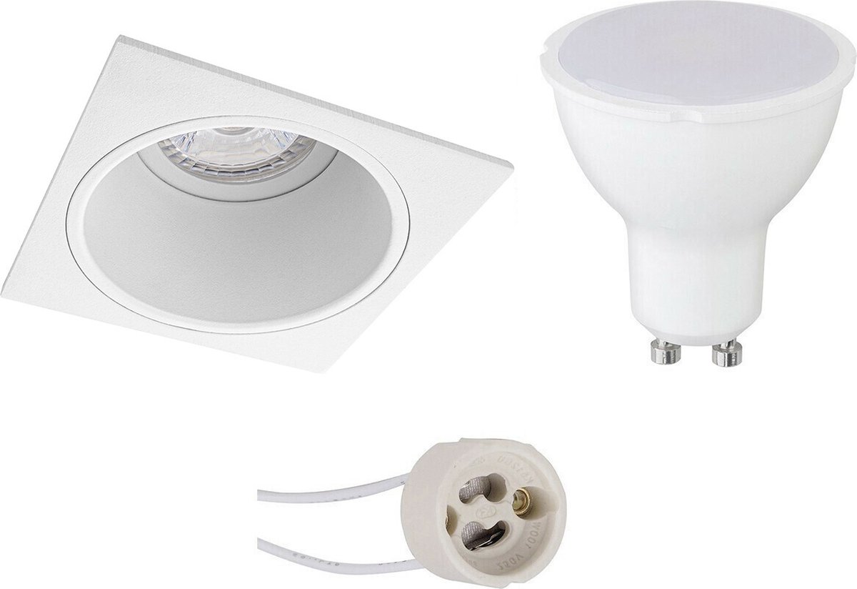 LED Spot Set - Pragmi Minko Pro - GU10 Fitting - Inbouw Vierkant - Mat Wit - 4W - Warm Wit 3000K - Verdiept - 90mm