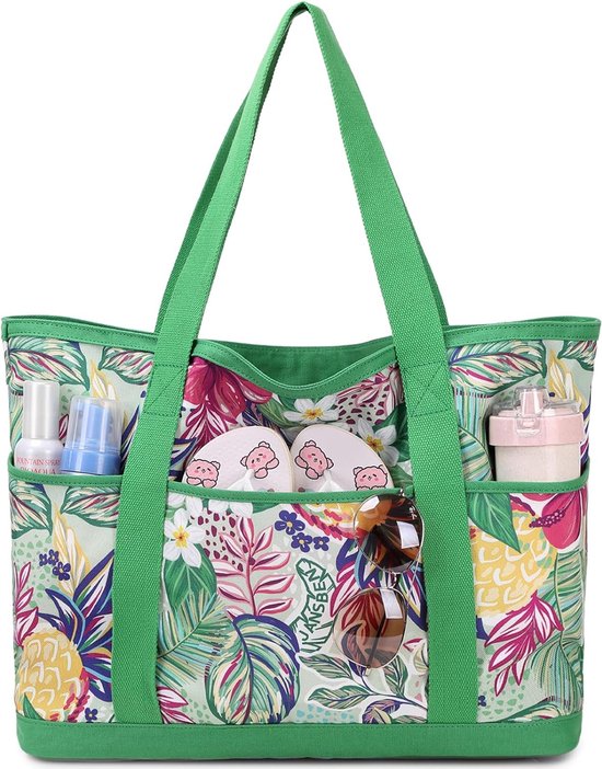 Oscaurt strandtas met strepen, tote bag, badtas, waterdicht, groot met ritssluiting, shopper tas, dames strandtas, XXL, familie boodschappentas, schoudertas, uni tas, reistas, Large