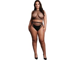 2 Pc Crop Top - Pantie and Fishnet Structure - OSX - Black