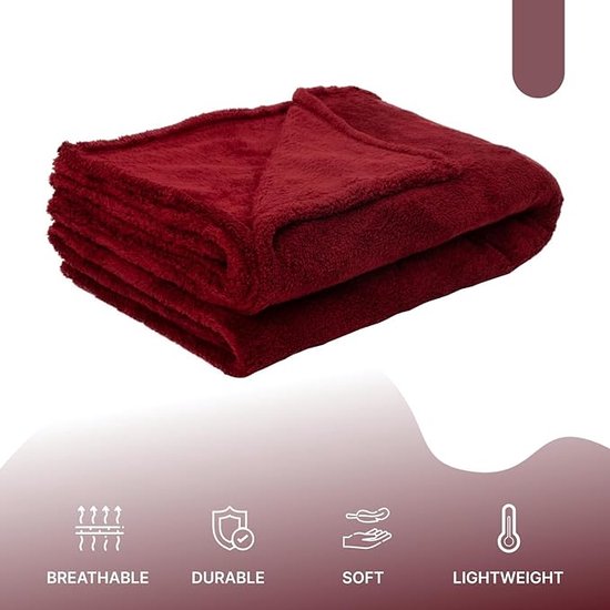 English Home Welsoft Deken - Zachte Bankdeken - Donzige Deken - Kampdeken - Buitendeken - Stranddeken - 120x170 cm - Bordeaux