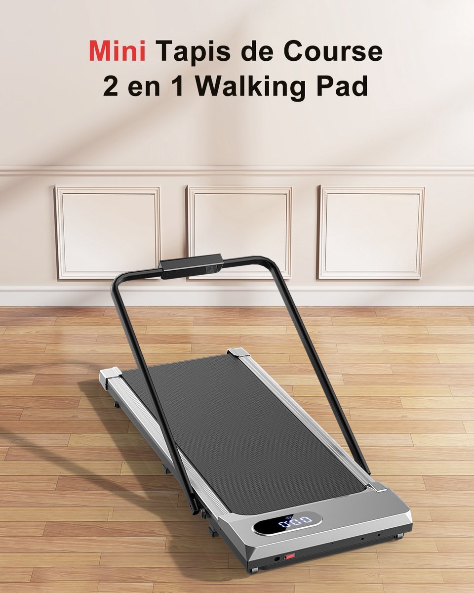 Afbeelding 3 van Loopband - Inklapbaar loopband Elektrisch met armleuningen, 1-8 km/u - met afstandsbediening en LCD-display - Walkingpad - Treadmill - Zilver