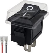 ProRide® Mini Wipschakelaar ON/OFF KCD1-10 - met Beschermkapje en Aansluitkabel - 2-pins - 18x11.5mm - Rechthoek - 250V/3A - Zwart
