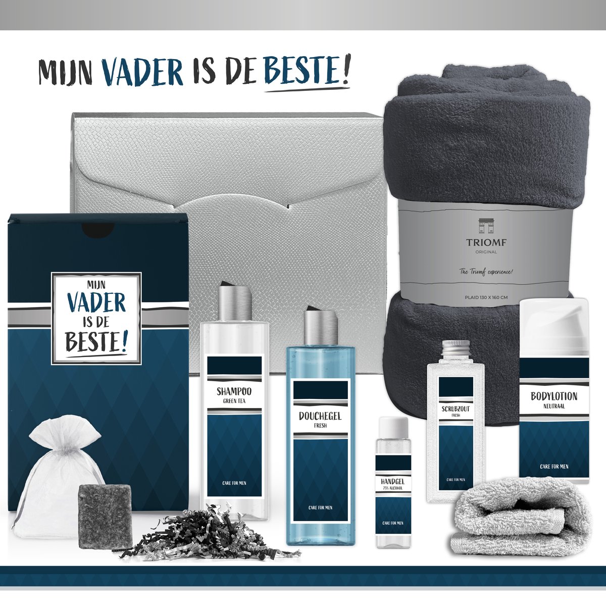 Goedkoopste Geschenkset ''Mijn Vader is de Beste! - 8 Producten - 1325 Gram | Giftset voor Hem - Cadeau Pakket Deluxe - Verjaardag - Jarig - Vaderdag - Wellness Gift Set Man - Bedankt liefste vader - Allerbeste Papa - Nummer 1 - Verjaardagscadeau - Blauw Zilver